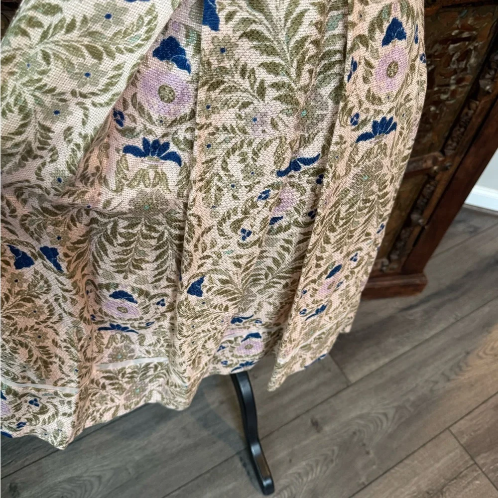 Tory Burch Cream Midi Dress with Blue and Pink Floral Embroidery 4 - Picture 5 of 11